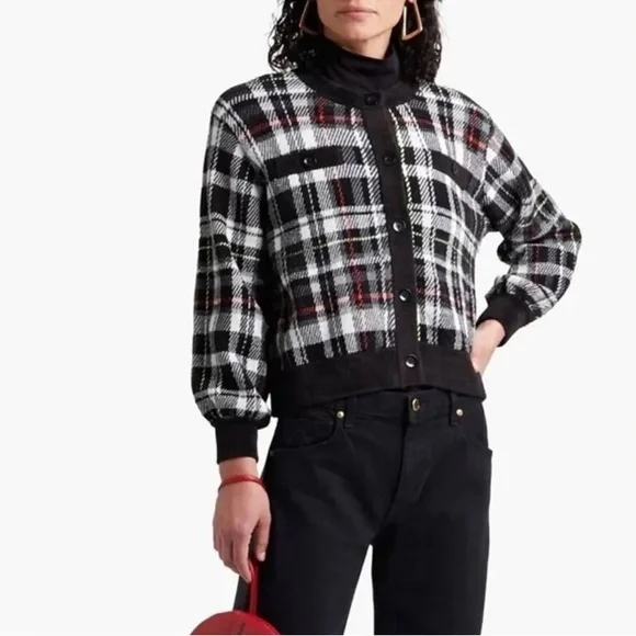 Alice + Olivia Freedom Checked Jacquard-knit Sweater - Picture 1 of 8